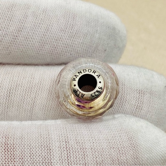 EUC Pandora 791608 Sterling Silver Pink & Purple Sea Glass Faceted Murano Charm - Picture 6 of 7